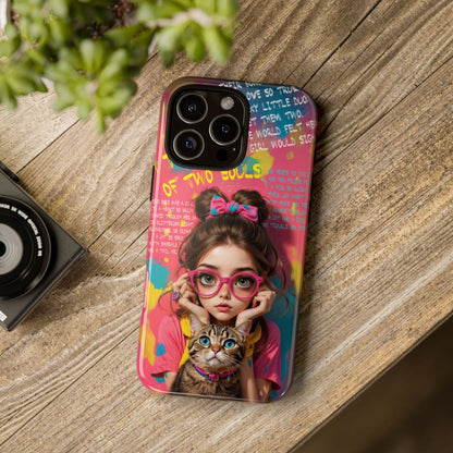 iPhone Cases - Cute Girl and Cat Street Art Style Design - Phone Case