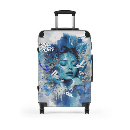 Journey Through Dreams - Ethereal Blue Urban Art Suitcase - Medium / Black - Bags