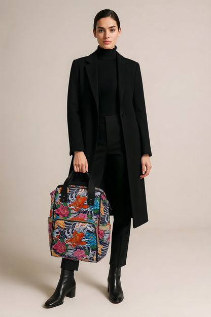 Mochila multifuncional con estampado de peces koi de colores