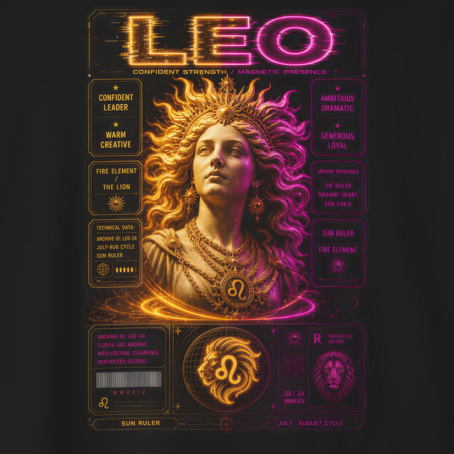 Leo Zodiac Graphic Tee – Neon Astrology Shirt, Leo Birthday Gift