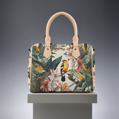 Tropical Bird & Botanical Print Satchel Handbag