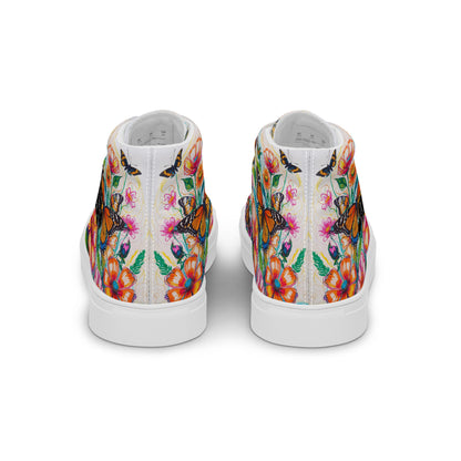 Women's Floral Canvas High-Tops – Colorful Butterfly Print Artistic Sneakers