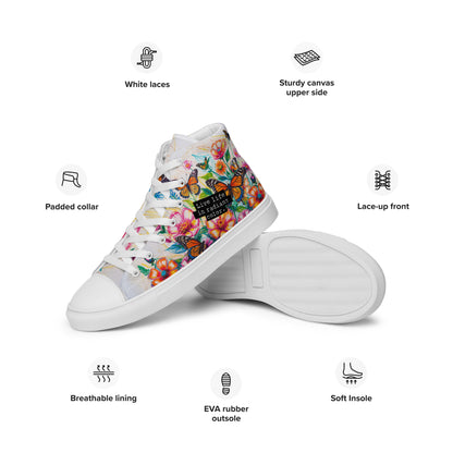 Women's Floral Canvas High-Tops – Colorful Butterfly Print Artistic Sneakers