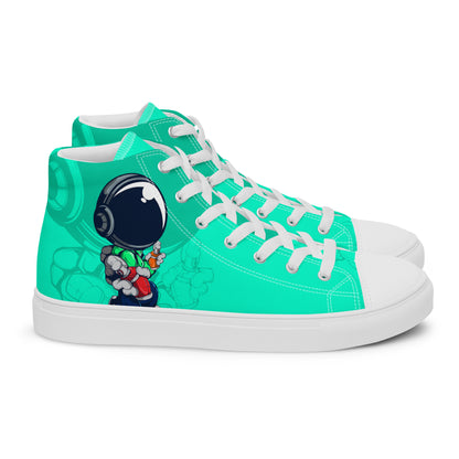 Unisex high top canvas shoes- Green Astronaut