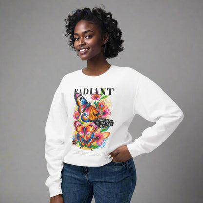 Colorful Floral Butterfly Crewneck Sweatshirt with Positive Quotes