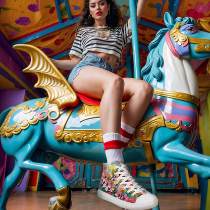 Women’s Floral High Top Sneakers – Colorful Canvas Streetwear Shoes
