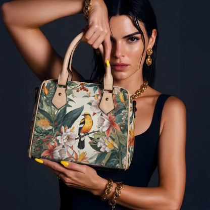 Tropical Bird & Botanical Print Satchel Handbag