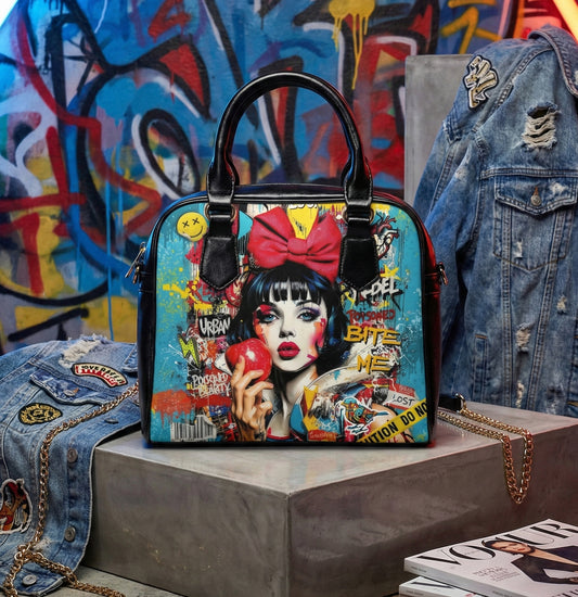 Pop Art 'Bite Me' Satchel Handbag | Urban Snow White Graphic