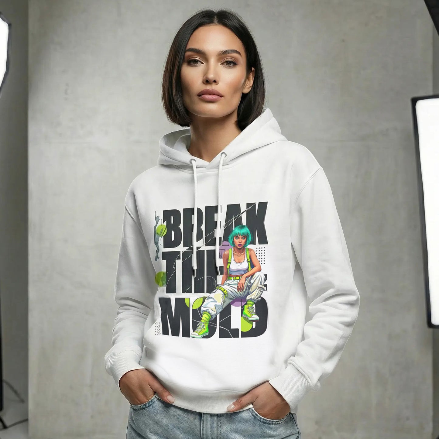 Break The Mold Hoodie | Bold Typography, Neon Accent by Printify
