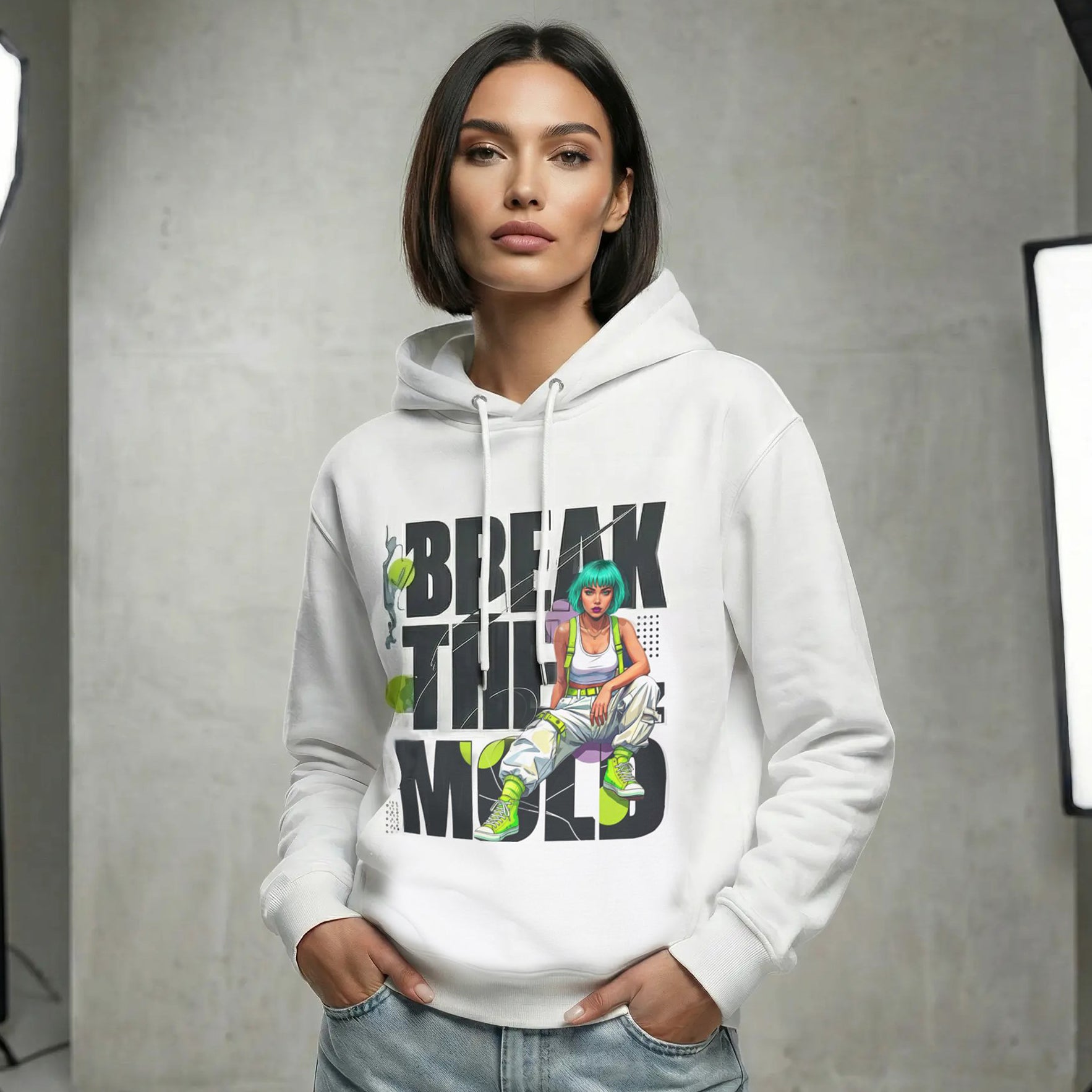 Break The Mold Hoodie | Bold Typography, Neon Accent by Printify