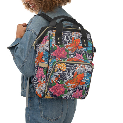 Multifunctional Backpack - Colorful Koi Fish Pattern - 15.0’’ × 10.8’’ × 6.7’’ - Bags