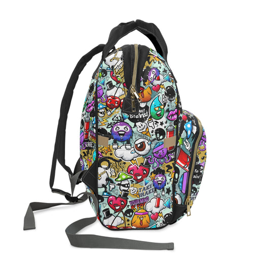 Multifunctional Backpack - Funky Graffiti Pattern - 15.0’’ × 10.8’’ × 6.7’’ - Bags