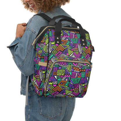 Multifunctional Backpack with Abstract Geometric Pattern - 15.0’’ × 10.8’’ × 6.7’’ - Bags