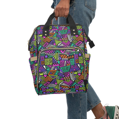 Multifunctional Backpack with Abstract Geometric Pattern - 15.0’’ × 10.8’’ × 6.7’’ - Bags