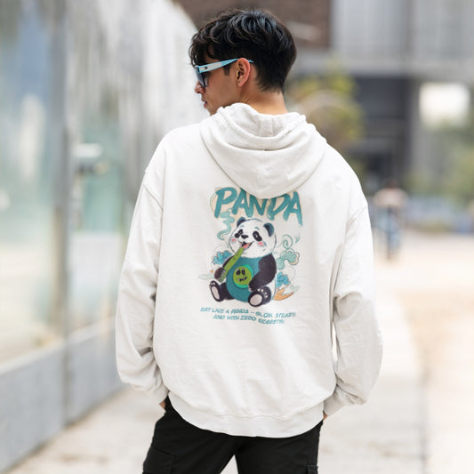 Cute Panda Graphic White Zip-Up Hoodie - Bamboo Edition