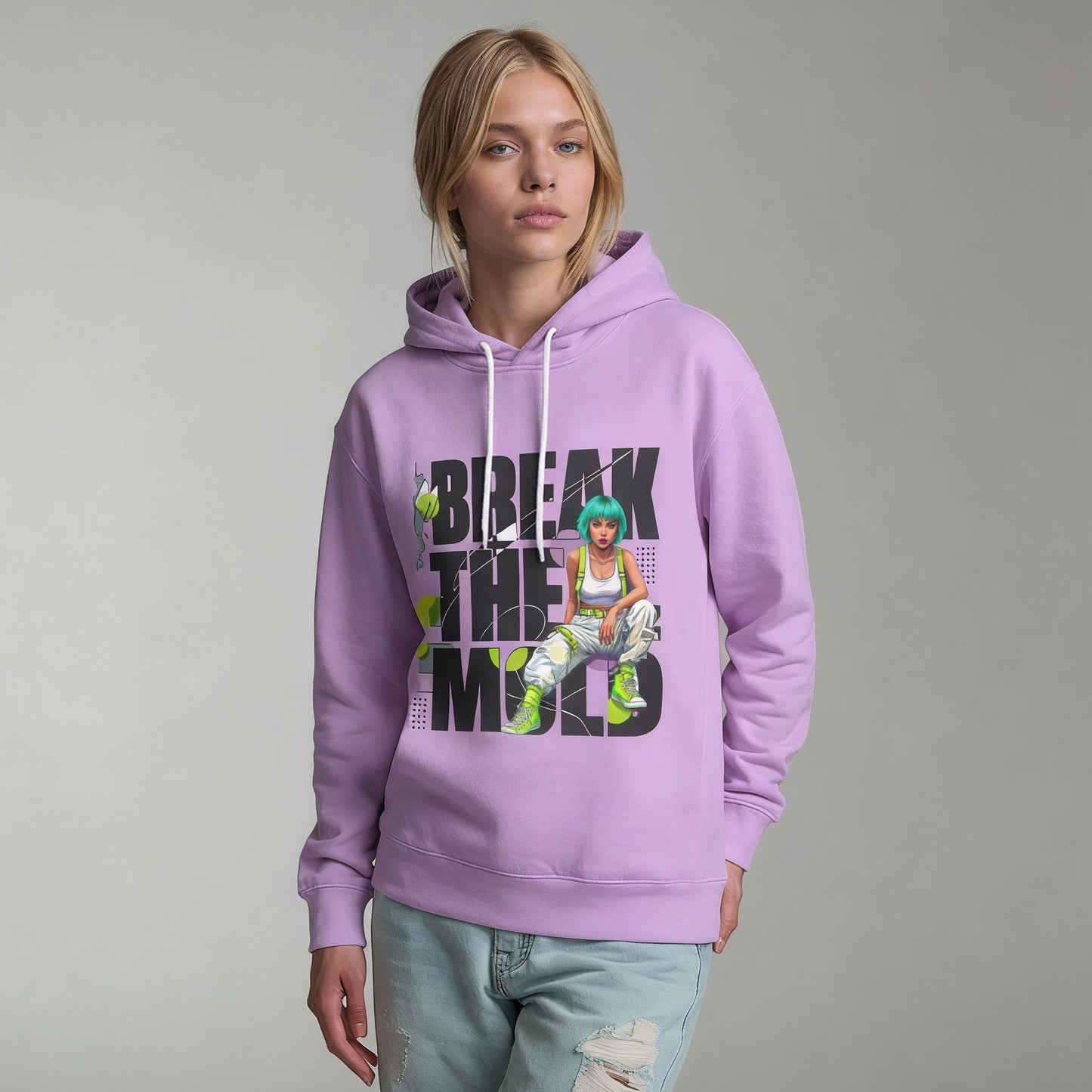 Break The Mold Hoodie | Bold Typography, Neon Accent by Printify