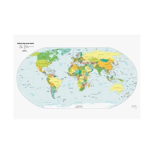 Political World Map Satin Poster - Vibrant Educational Wall Art for Home Office or Classroom - 30″ x 20″ (Horizontal)