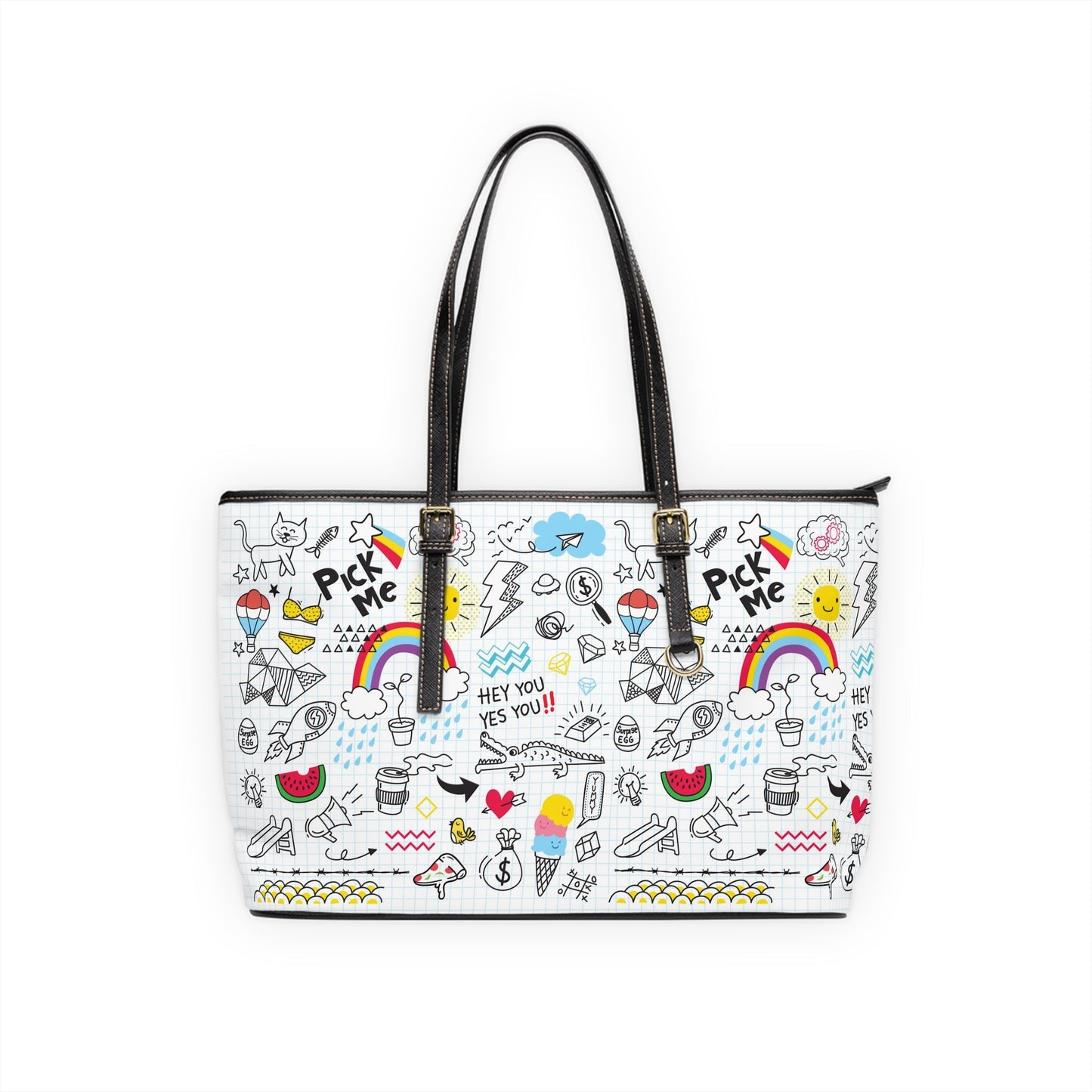 PU Leather Shoulder Bag - Doodles - 17’’ x 11’’ / Black - Bags