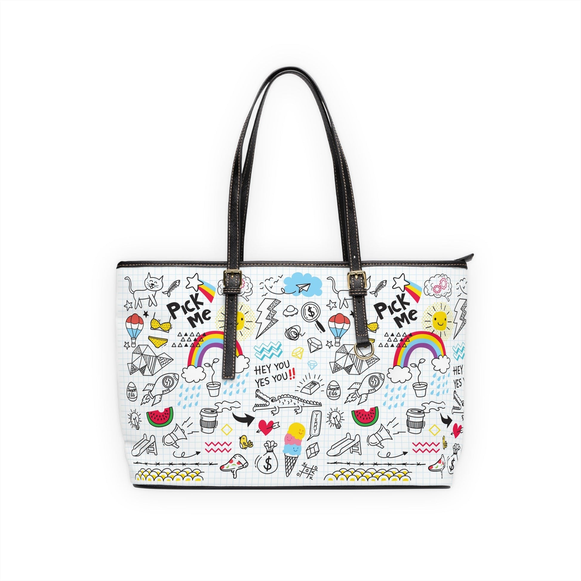 PU Leather Shoulder Bag - Doodles - 17’’ x 11’’ / Black - Bags