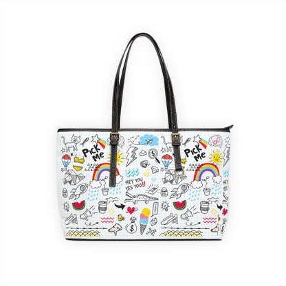 PU Leather Shoulder Bag - Doodles - 17’’ x 11’’ / Black - Bags