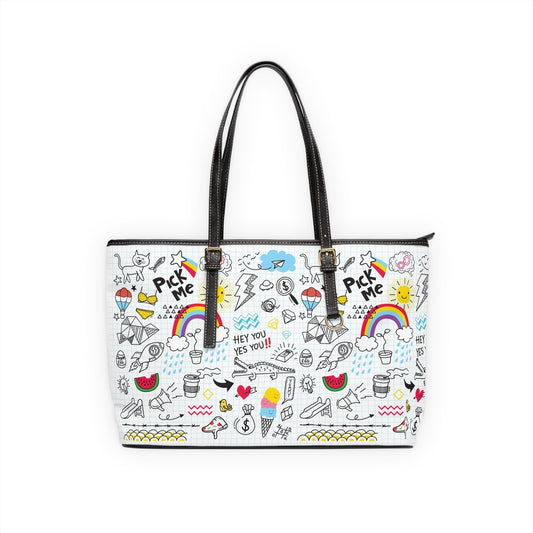 PU Leather Shoulder Bag - Doodles - 17’’ x 11’’ / Black - Bags