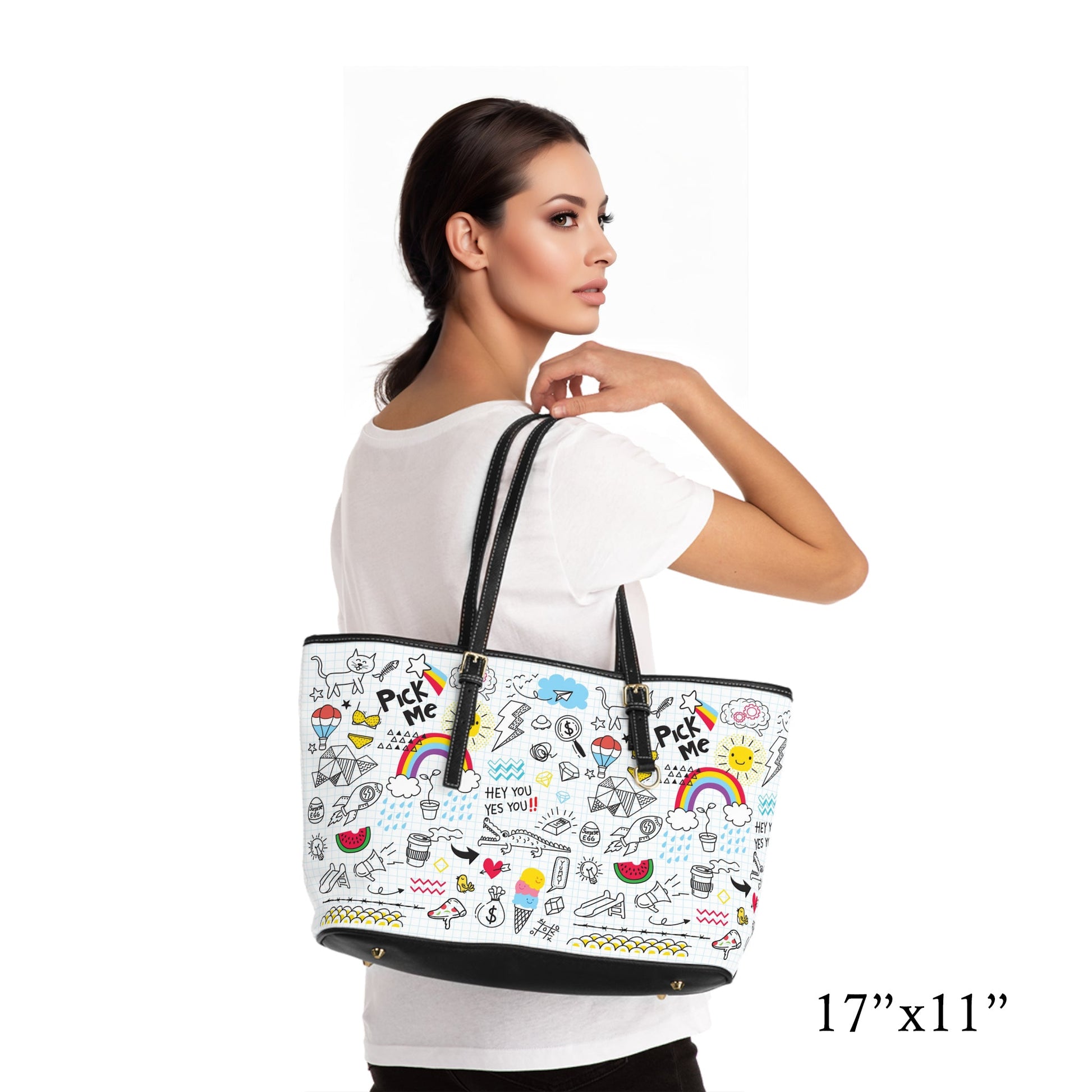 PU Leather Shoulder Bag - Doodles - Bags