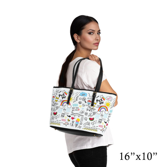 PU Leather Shoulder Bag - Doodles - Bags