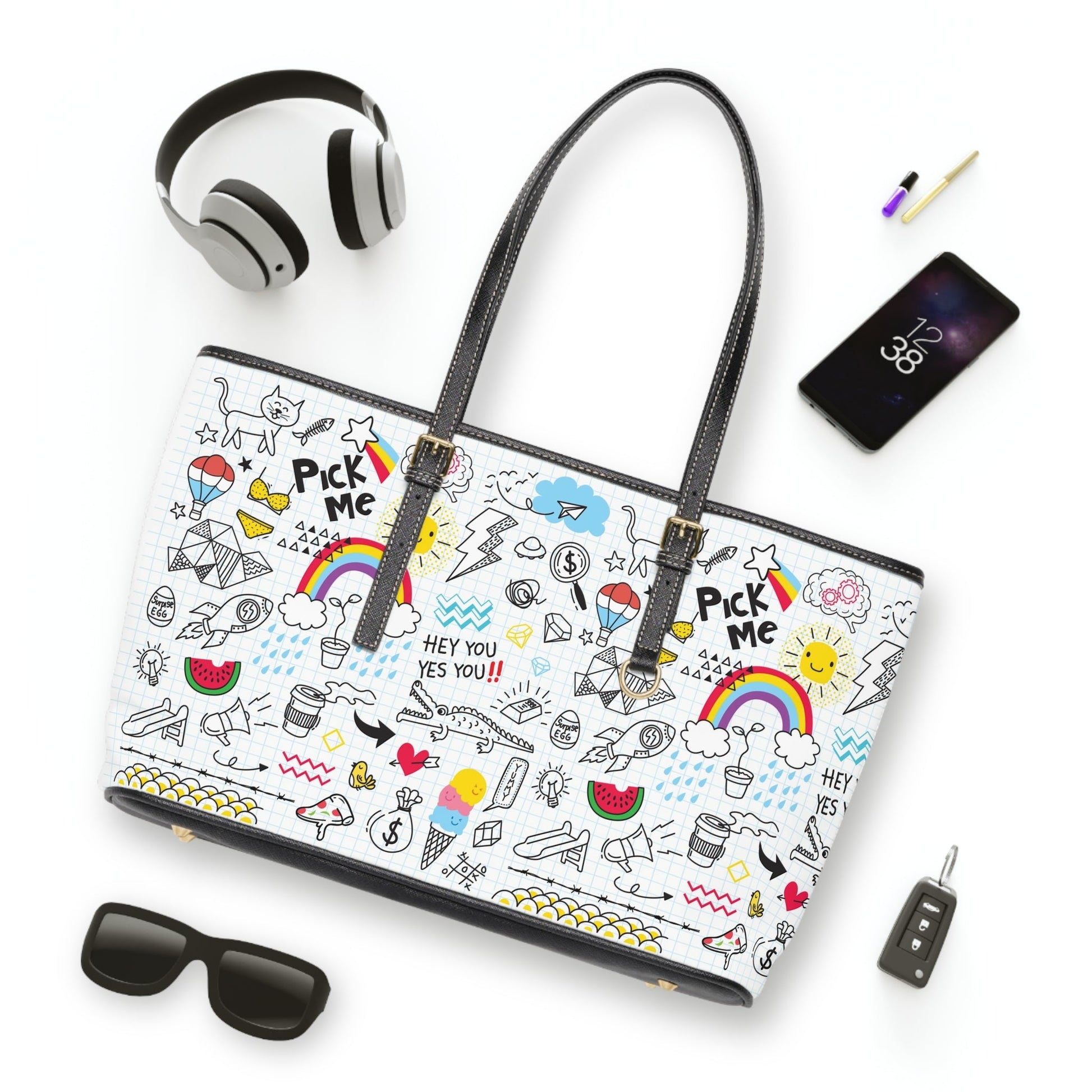 PU Leather Shoulder Bag - Doodles - Bags