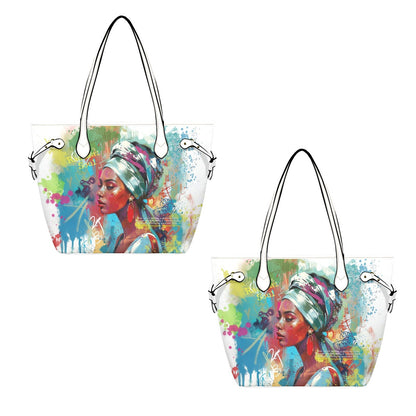 PU Leather Tote Bag with Vibrant Woman Portrait - One Size - Tote bags