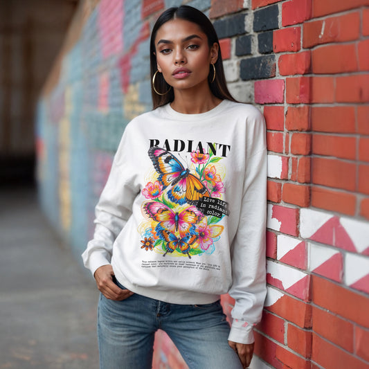 Colorful Floral Butterfly Crewneck Sweatshirt with Positive Quotes