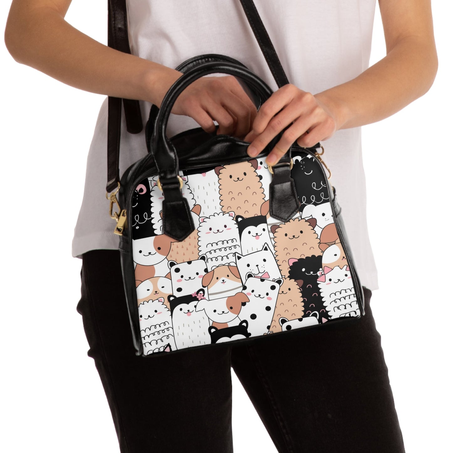 Shoulder Handbag - Cats and Dogs - 9.45’’ x 8.27’’ / Black - Bags