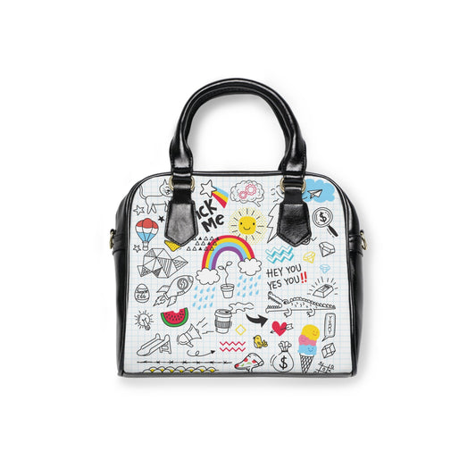 Shoulder Handbag - Doodles - 9.45’’ x 8.27’’ / Black - Bags
