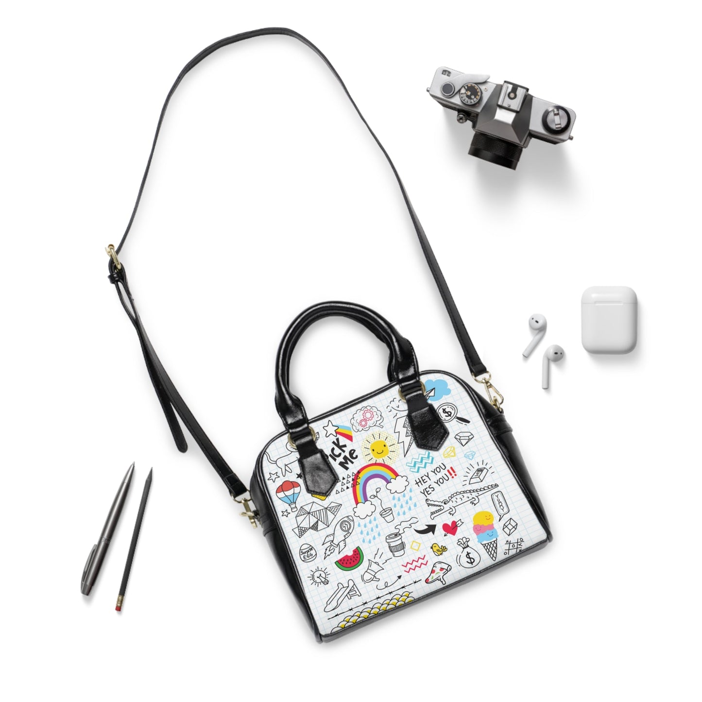 Shoulder Handbag - Doodles - 9.45’’ x 8.27’’ / Black - Bags