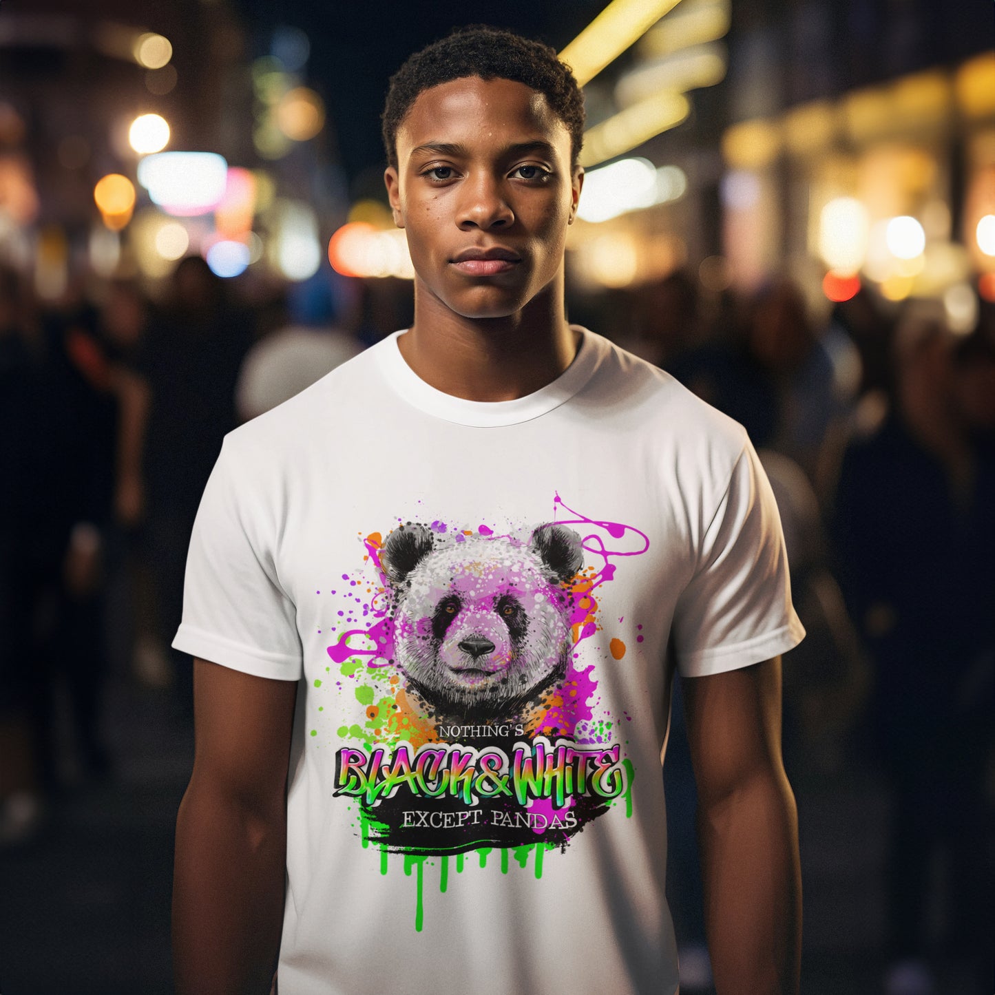 Unisex Softstyle T-Shirt Black and White Panda