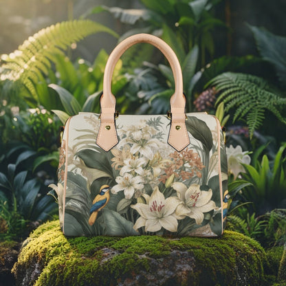 Tropical Floral Bird Print PU Leather Handbag