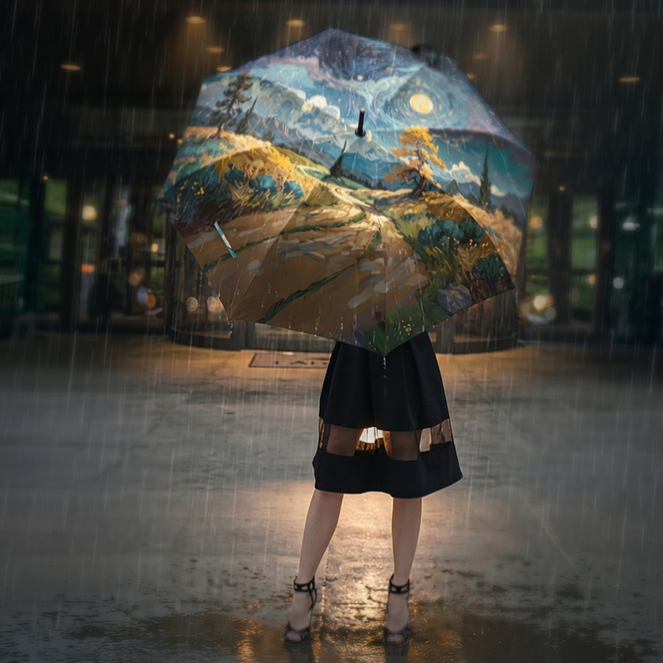 Paraguas plegable artístico - Diseño de paisaje estrellado escénico