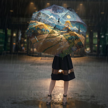 Paraguas plegable artístico - Diseño de paisaje estrellado escénico