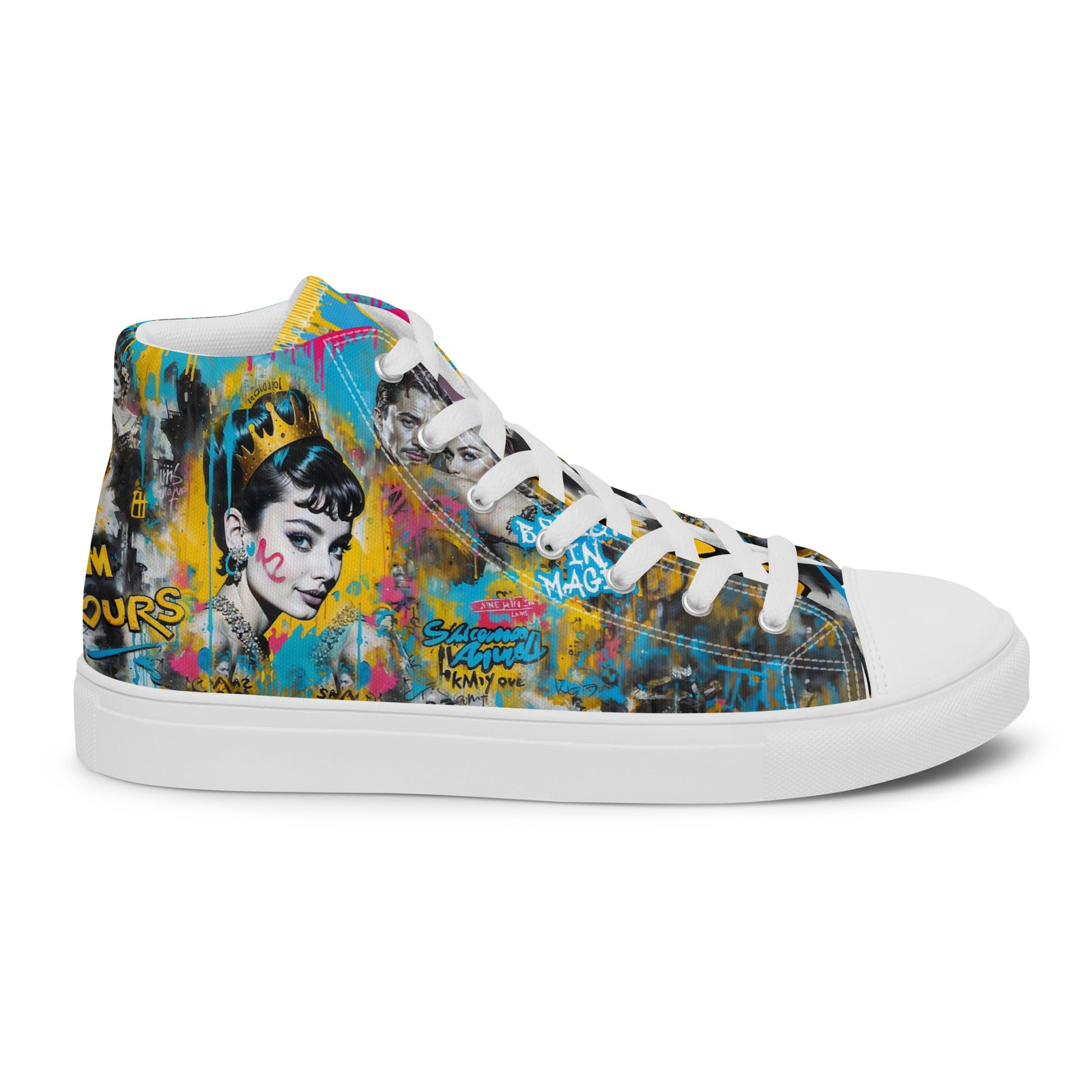 Unisex high top canvas shoes- Audrey Hepburn - White / 5 - Shoes