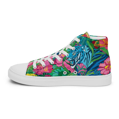 Unisex high top canvas shoes- Blue Tiger - Shoes