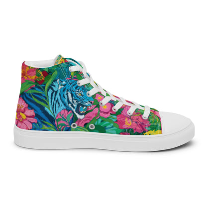 Unisex high top canvas shoes- Blue Tiger - Shoes