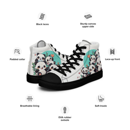 Unisex high top canvas shoes - Cute Pandas - Shoes