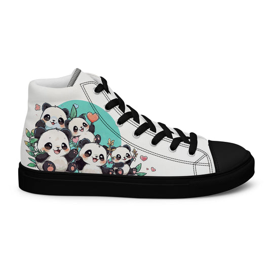 Unisex high top canvas shoes - Cute Pandas - Black / 5 - Shoes