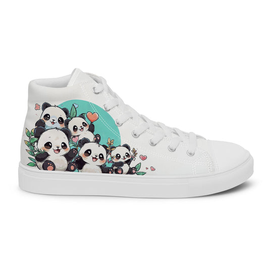 Unisex high top canvas shoes - Cute Pandas - White / 5 - Shoes