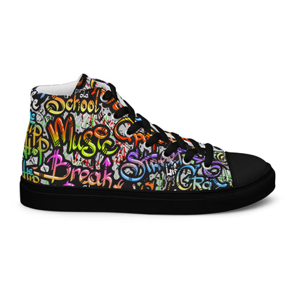 Unisex high top canvas shoes- Grafitti Style - Black / 5 - Shoes