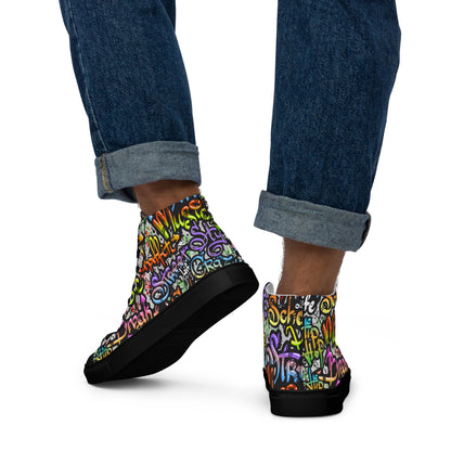 Unisex high top canvas shoes- Grafitti Style - Shoes