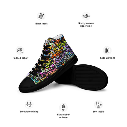 Unisex high top canvas shoes- Grafitti Style - Shoes