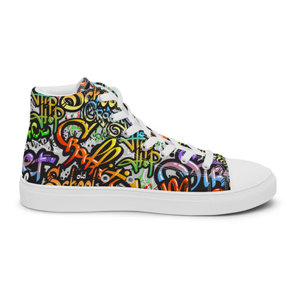 Unisex high top canvas shoes- Grafitti Style - White / 5 - Shoes