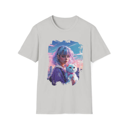 Unisex Softstyle T-Shirt - Anime Portrait of Cute and Cool - Ice Grey / S - T-Shirt
