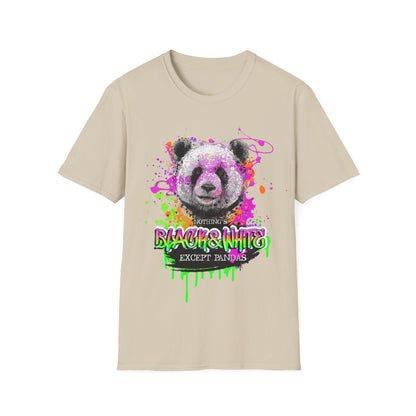 Unisex Softstyle T-Shirt Black and White Panda - Sand / S - T-Shirt