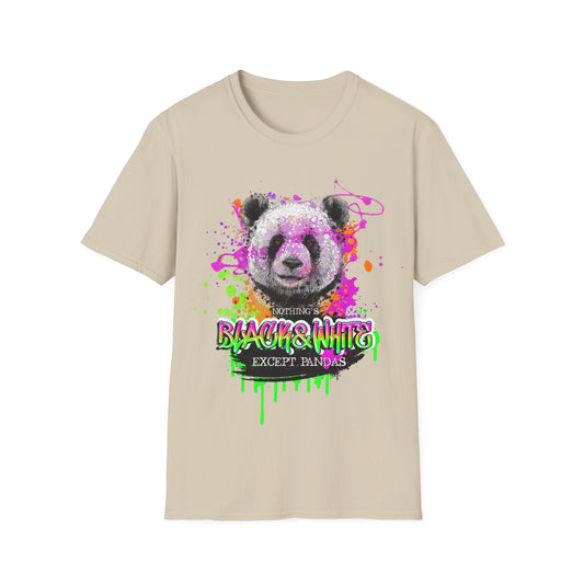 Unisex Softstyle T-Shirt Black and White Panda - Sand / S - T-Shirt